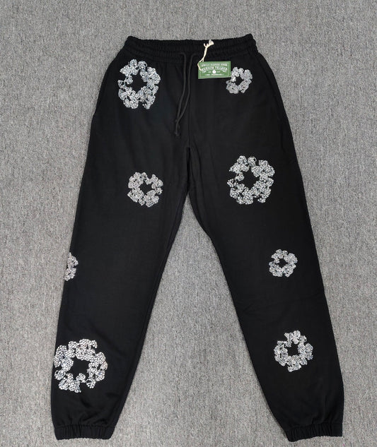 Rhinestone denim tears pants